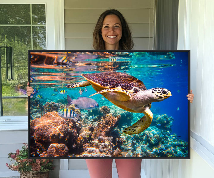 66614-MGV-CV-36X24-Sea Turtle Wall Art Canvas Print – Vibrant Ocean Coral Reef Décor, Ready to Hang