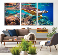 Sea Turtle Wall Art Canvas Print – Vibrant Ocean Coral Reef Décor, Ready to Hang
