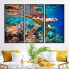 66614-MGV-FC-48X32-3P_Black-Sea Turtle Wall Art Canvas Print – Vibrant Ocean Coral Reef Décor, Ready to Hang