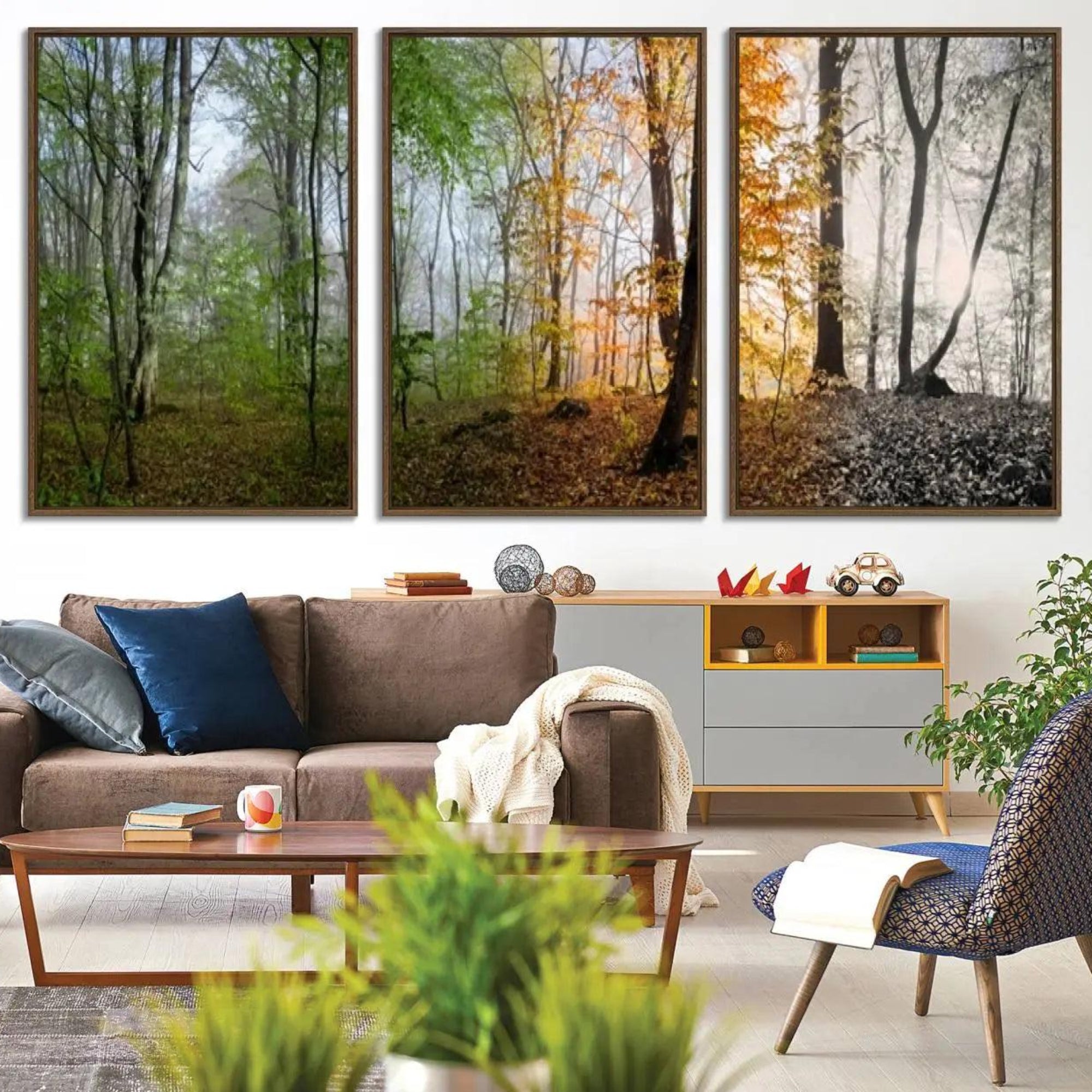 14331-MGV-CV-36X24-Seasonal Forest Canvas Wall Art Print - Changing Seasons in Nature Triptych - Ready to Hang Woodland