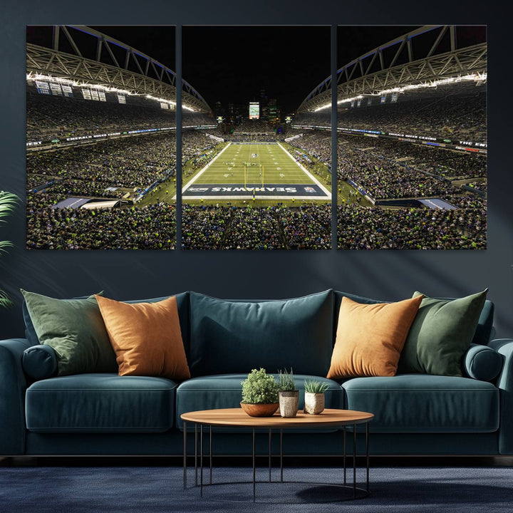 81900-MGV-CV-36X24-Seattle Seahawks Football Team Print Wall Art - Seattle Century Link Field Stadium Wall Art Canvas Print