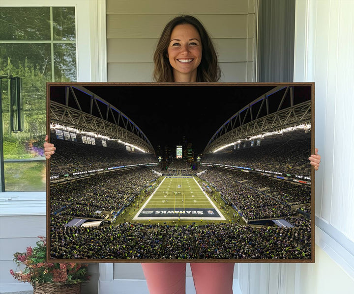 81900-MGV-CV-36X24-Seattle Seahawks Football Team Print Wall Art - Seattle Century Link Field Stadium Wall Art Canvas Print
