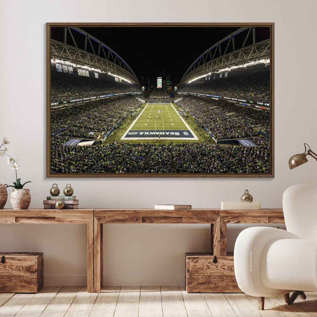 81900-MGV-FC-36X24_Walnut-Seattle Seahawks Football Team Print Wall Art - Seattle Century Link Field Stadium Wall Art Canvas Print