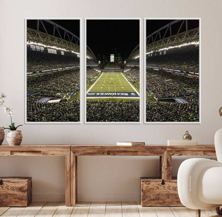 81900-MGV-FC-48X32-3P_White-Seattle Seahawks Football Team Print Wall Art - Seattle Century Link Field Stadium Wall Art Canvas Print