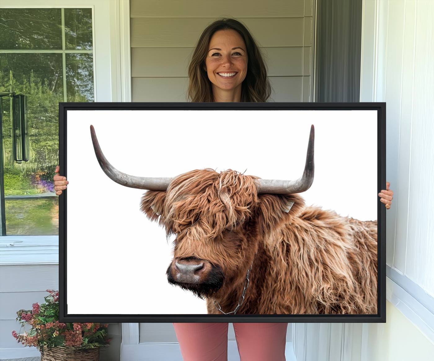 93864-MGV-CV-36X24-Self Portrait of Highland Cow Canvas, Cattle Wall Decor Wall Art Print