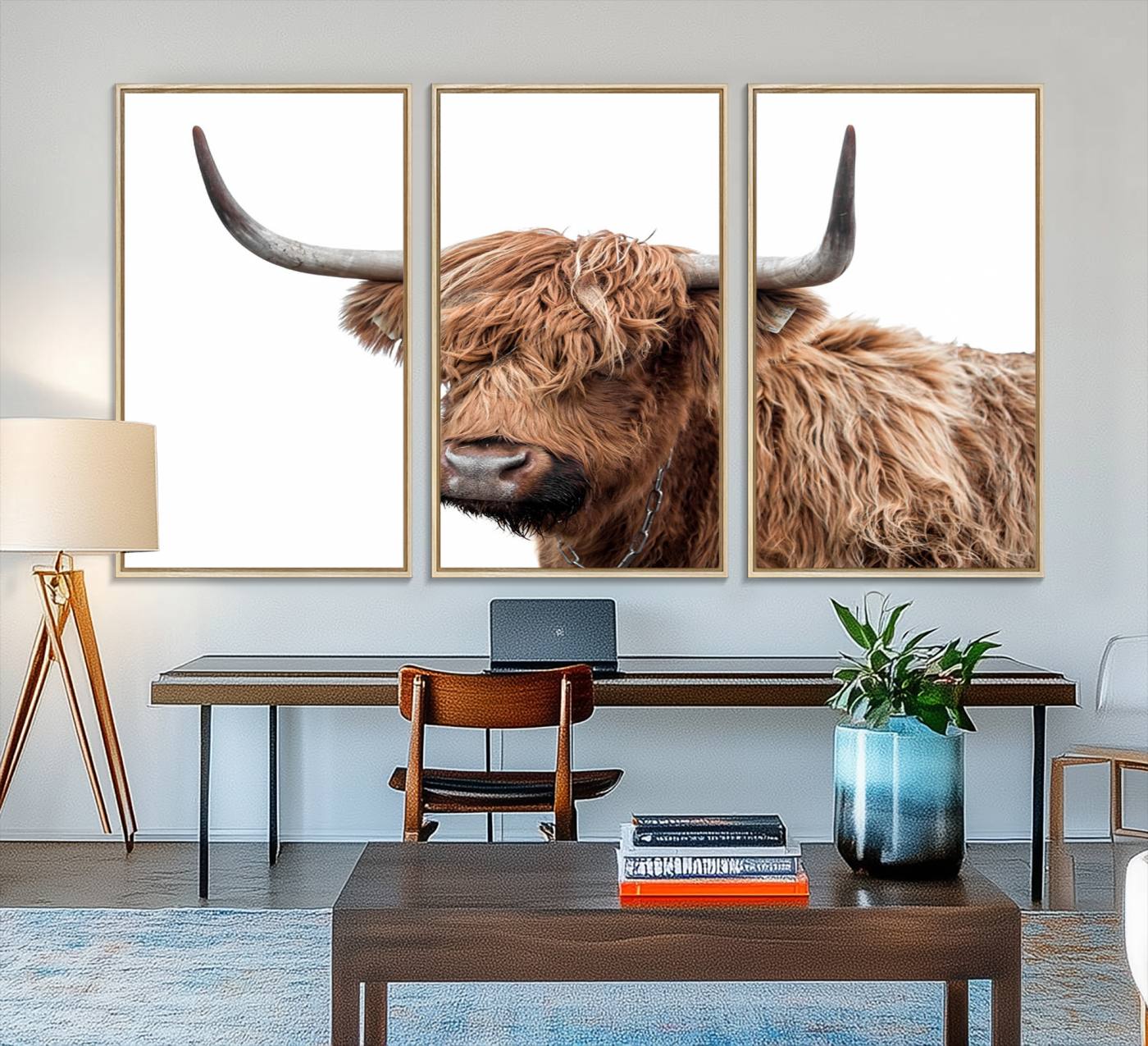 93864-MGV-FC-48X32-3P_Natural-Self Portrait of Highland Cow Canvas, Cattle Wall Decor Wall Art Print