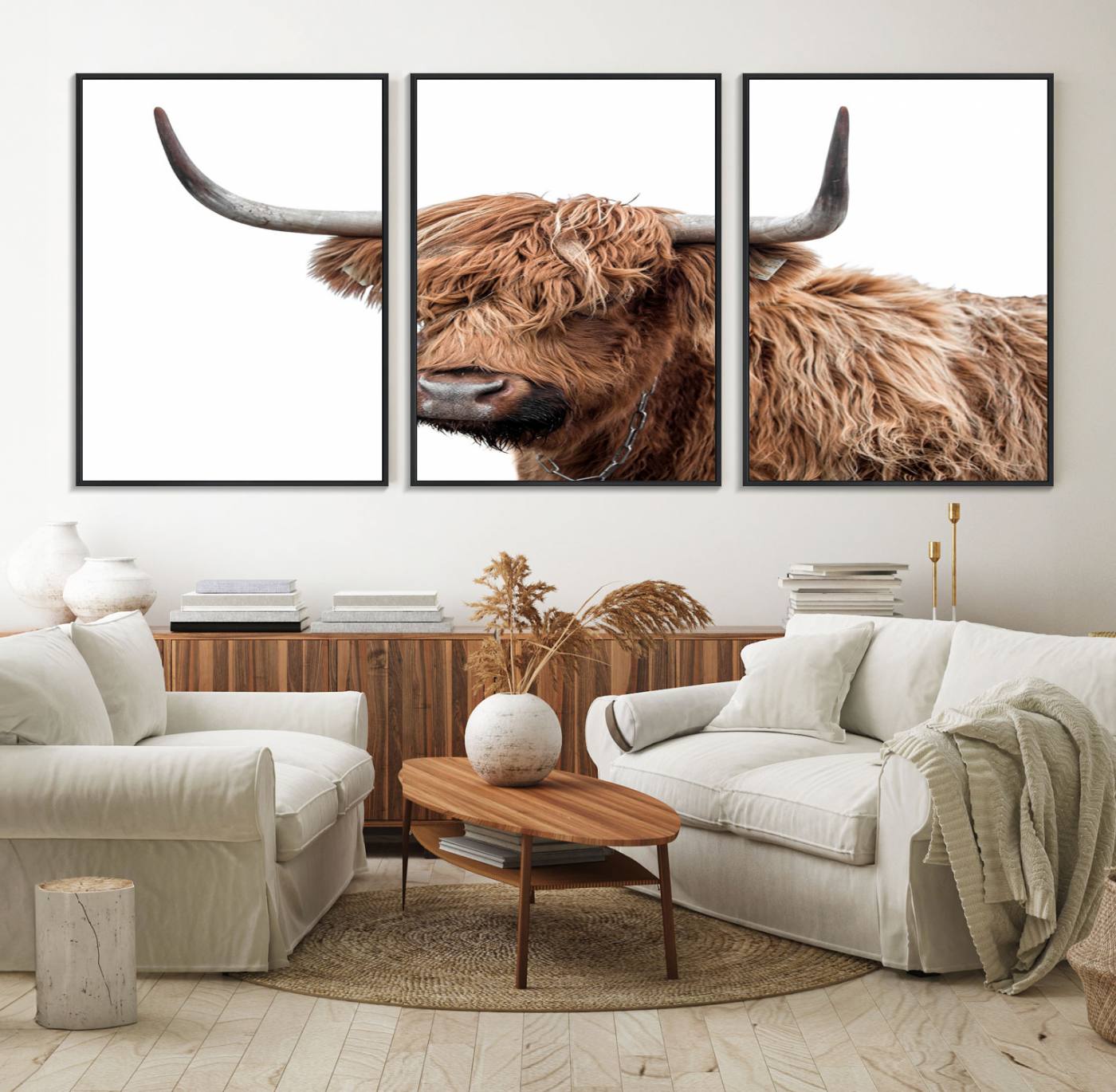93864-MGV-FC-60X30-3P_Black-Self Portrait of Highland Cow Canvas, Cattle Wall Decor Wall Art Print