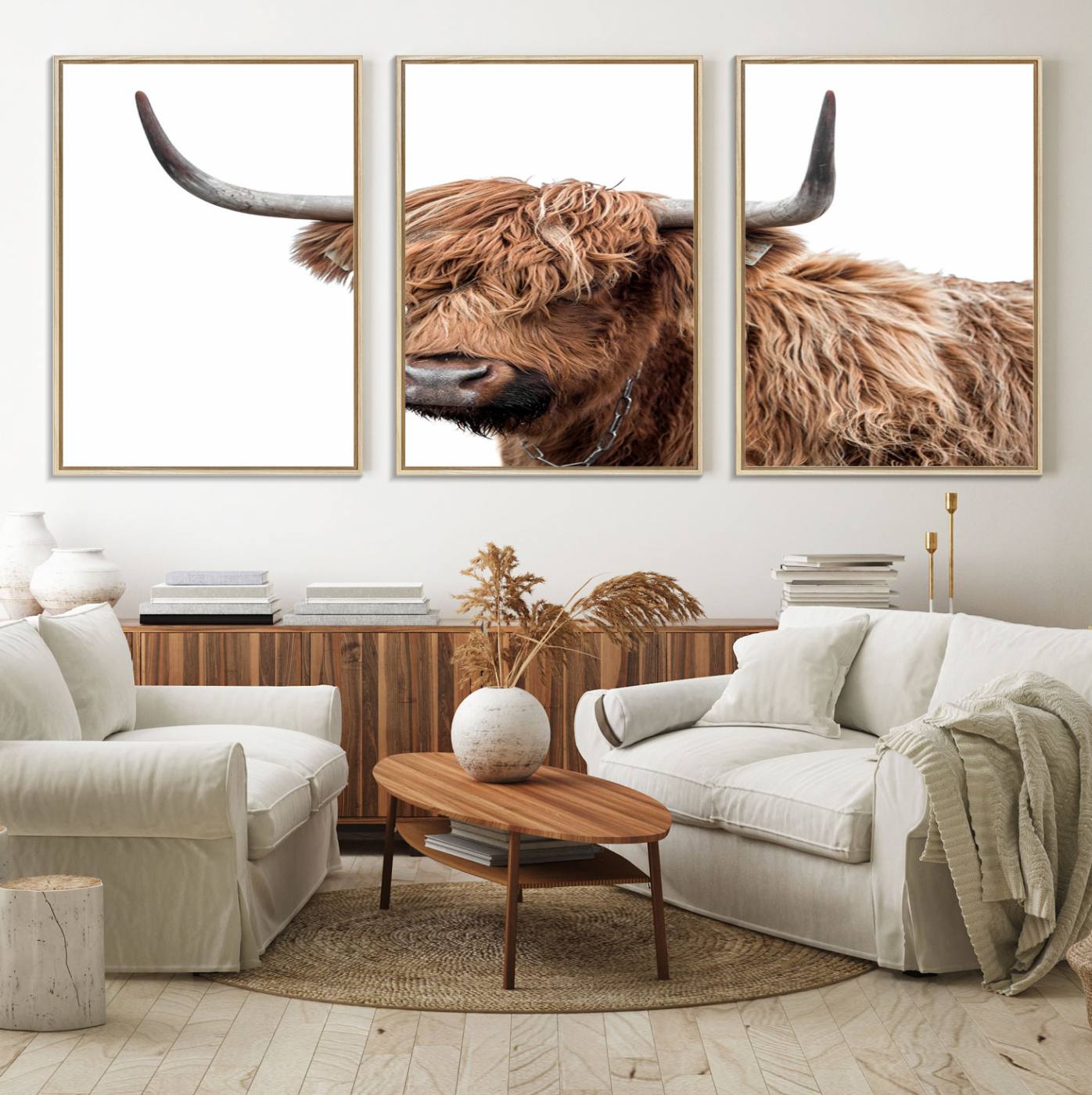 93864-MGV-FC-60X30-3P_Natural-Self Portrait of Highland Cow Canvas, Cattle Wall Decor Wall Art Print