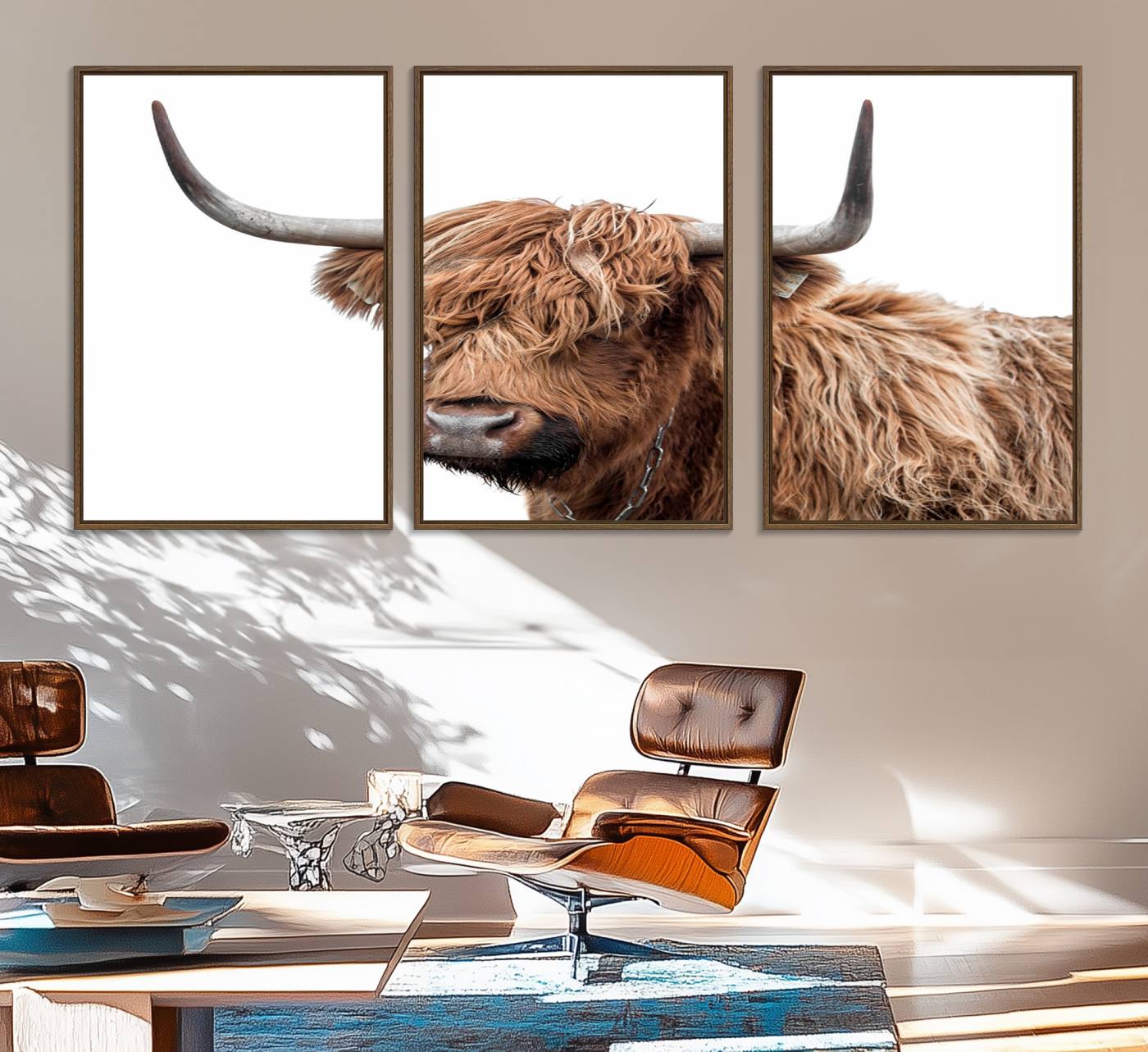 93864-MGV-FC-60X30-3P_Walnut-Self Portrait of Highland Cow Canvas, Cattle Wall Decor Wall Art Print