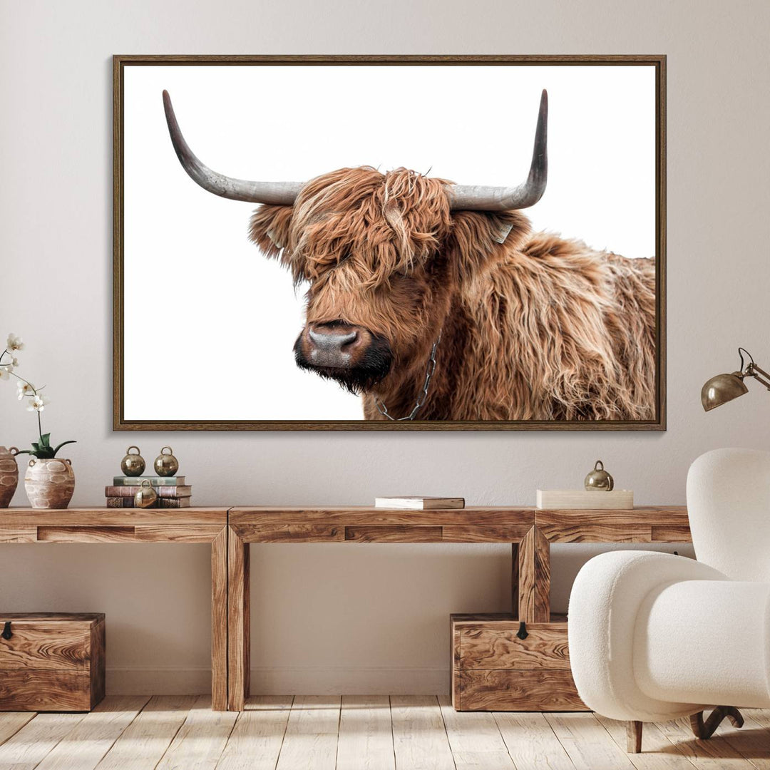 Self Portrait of Highland Cow Canvas, Cattle Wall Decor Wall Art Print