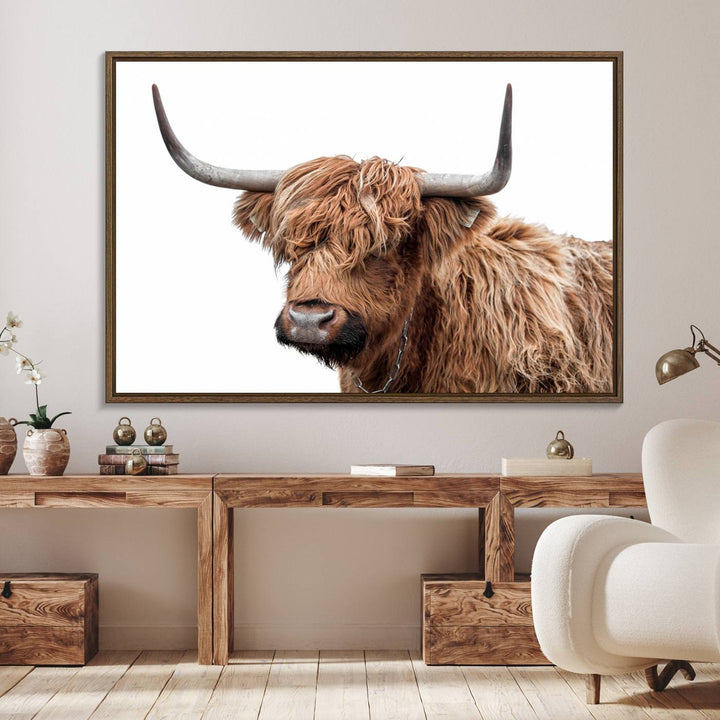 Self Portrait of Highland Cow Canvas, Cattle Wall Decor Wall Art Print