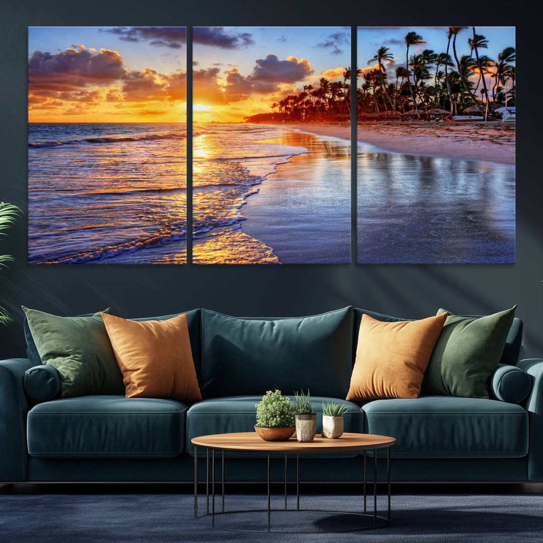 32177-MGV-CV-36X24-Serene Beach Sunset Wall Art Canvas- Coastal Seascape Print for Living Room or Bedroom, Ocean Waves on Sand, Tranquil Sunset Artwork,