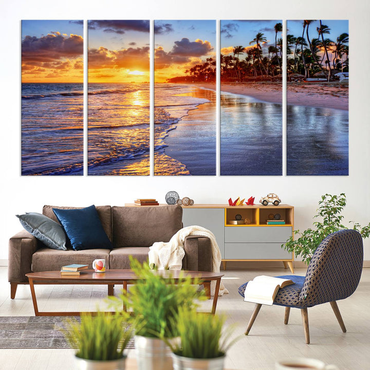 32177-MGV-CV-36X24-Serene Beach Sunset Wall Art Canvas- Coastal Seascape Print for Living Room or Bedroom, Ocean Waves on Sand, Tranquil Sunset Artwork,