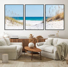 58498-MGV-FC-60X30-3P_Black-Serene Coastal Dune Path with Ocean View, 3-Panel Beach Canvas Wall Art, Tranquil Seascape Giclee Print, Gallery Wrap, Perfect for Coastal