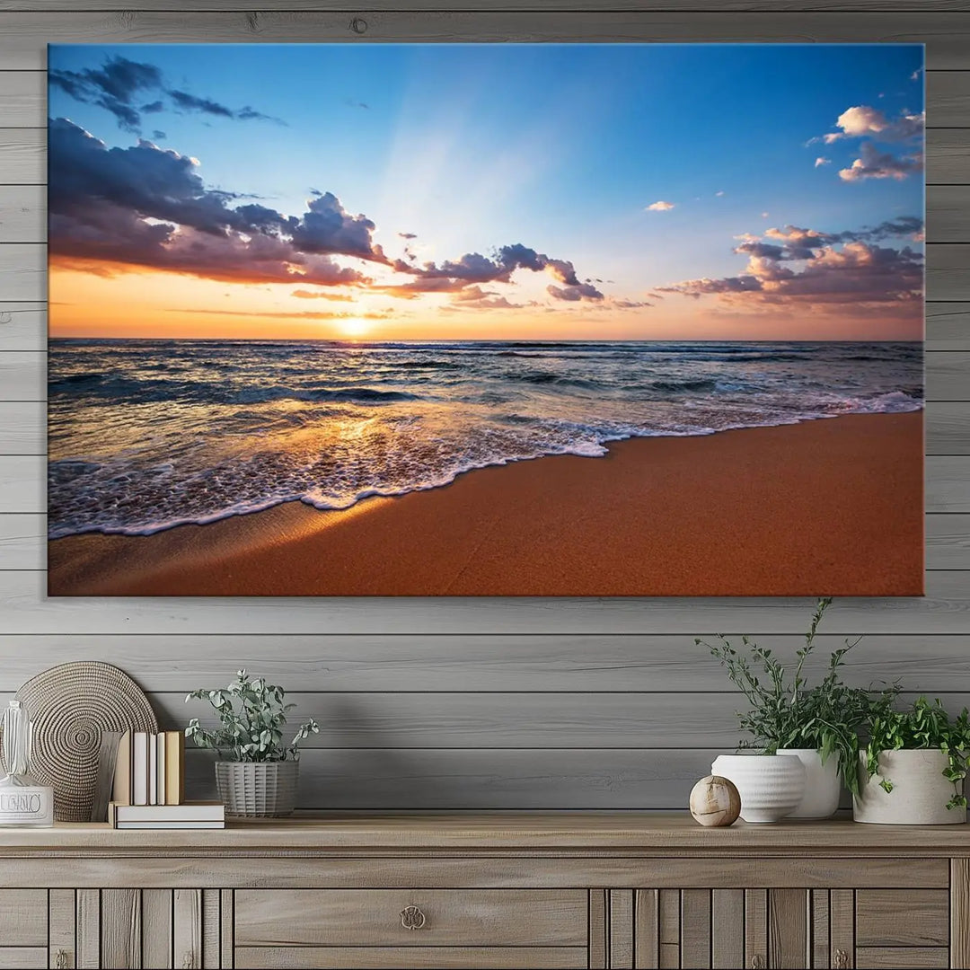 Serene Ocean Sunset Canvas Print, Golden Hour Beach Wall Art, Giclee Canvas with Gallery Wrap and Canon Print Quality