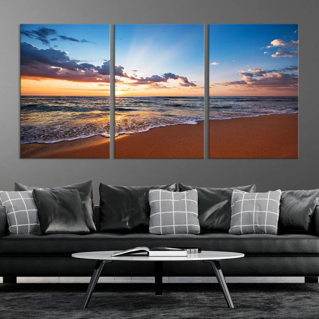 Serene Ocean Sunset Canvas Print, Golden Hour Beach Wall Art, Giclee Canvas with Gallery Wrap and Canon Print Quality