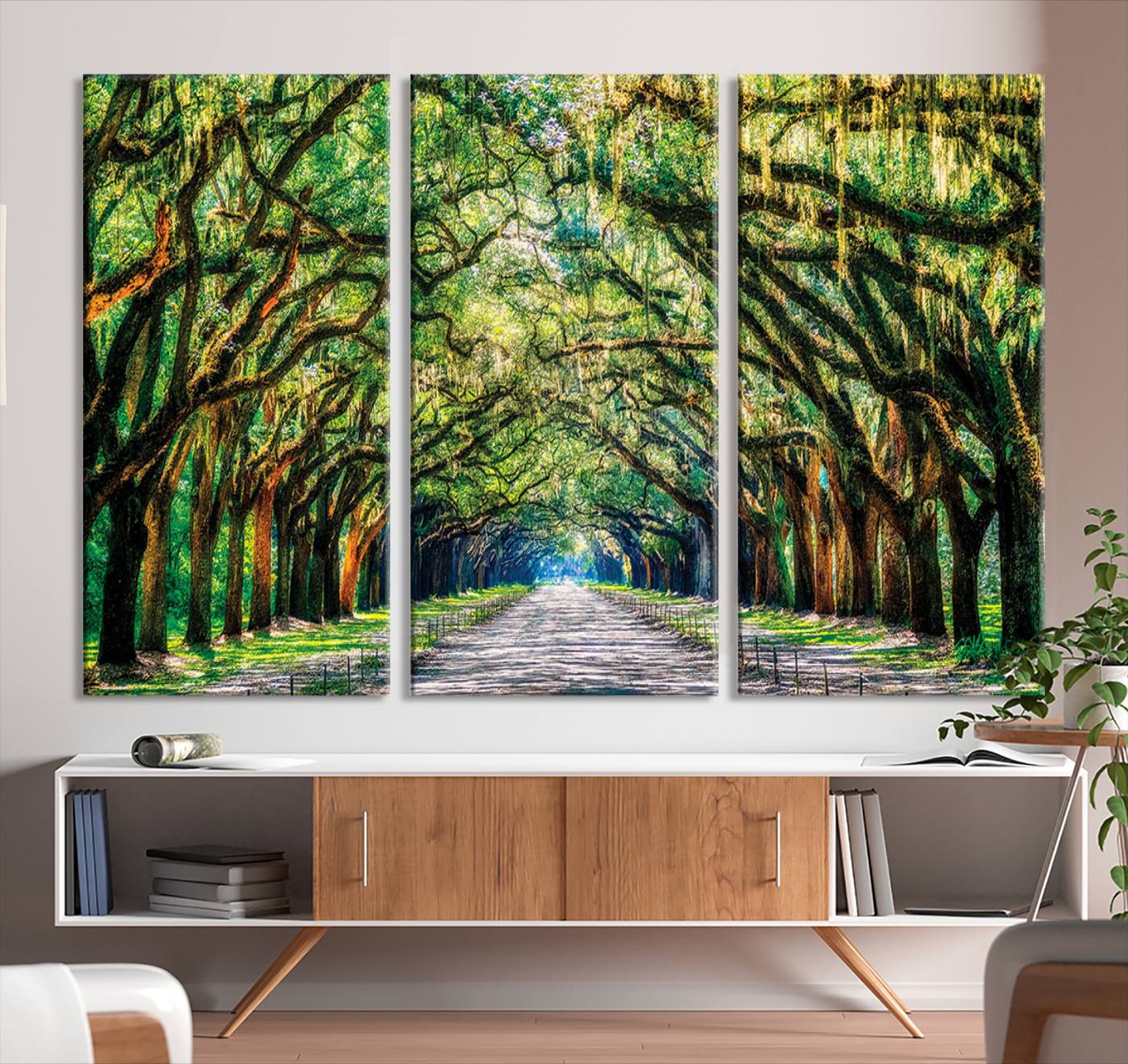 77105-MGV-CV-36X24-Serene Tree Tunnel Wall Art Canvas Print – Pathway Under Canopy of Lush Green Trees, Nature-Inspired Decor for Living Room – Ready to Hang