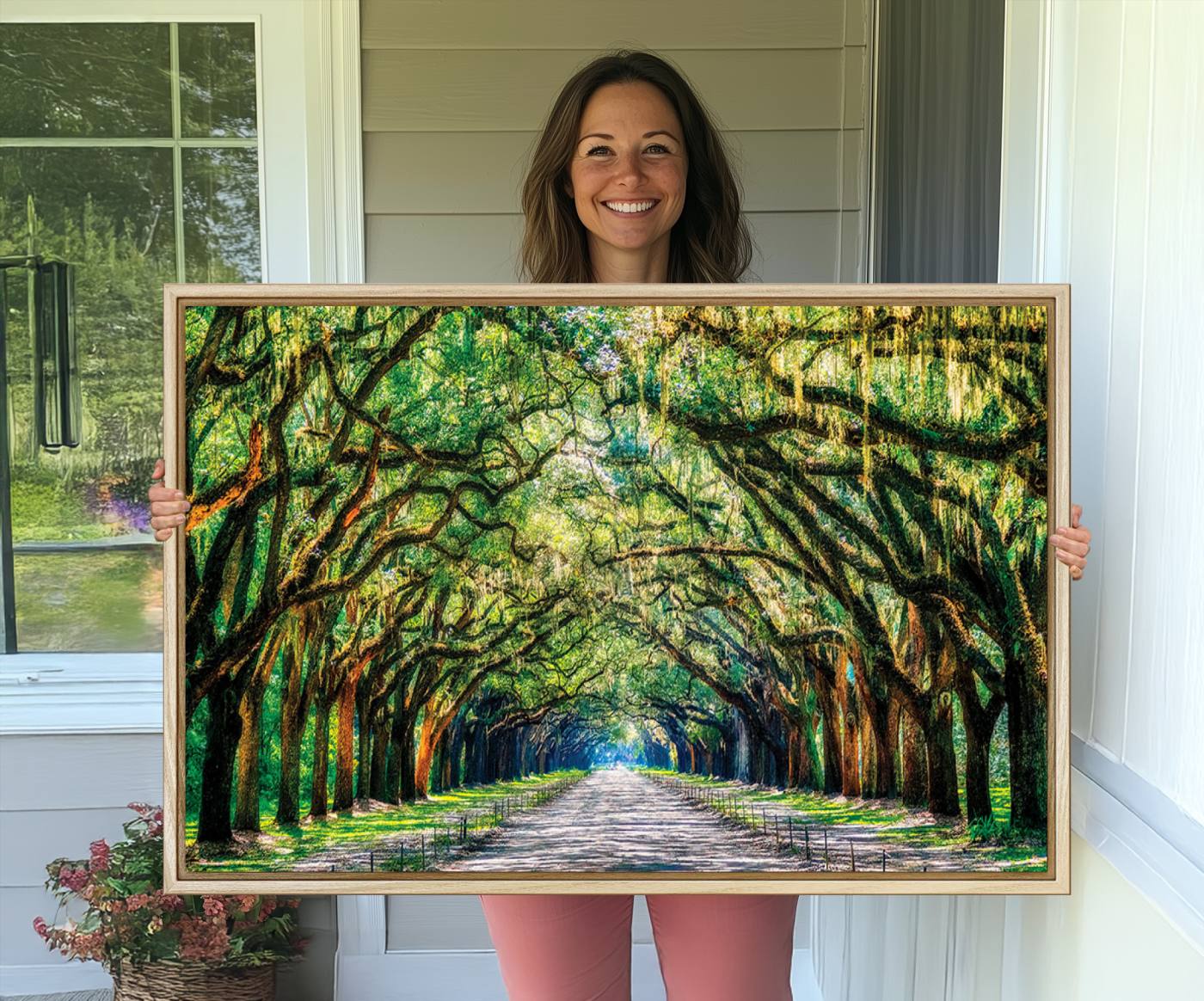 77105-MGV-CV-36X24-Serene Tree Tunnel Wall Art Canvas Print – Pathway Under Canopy of Lush Green Trees, Nature-Inspired Decor for Living Room – Ready to Hang
