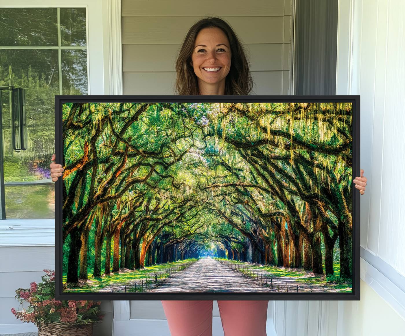 77105-MGV-CV-36X24-Serene Tree Tunnel Wall Art Canvas Print – Pathway Under Canopy of Lush Green Trees, Nature-Inspired Decor for Living Room – Ready to Hang
