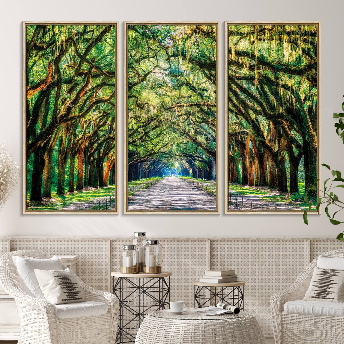 77105-MGV-CV-36X24-Serene Tree Tunnel Wall Art Canvas Print – Pathway Under Canopy of Lush Green Trees, Nature-Inspired Decor for Living Room – Ready to Hang