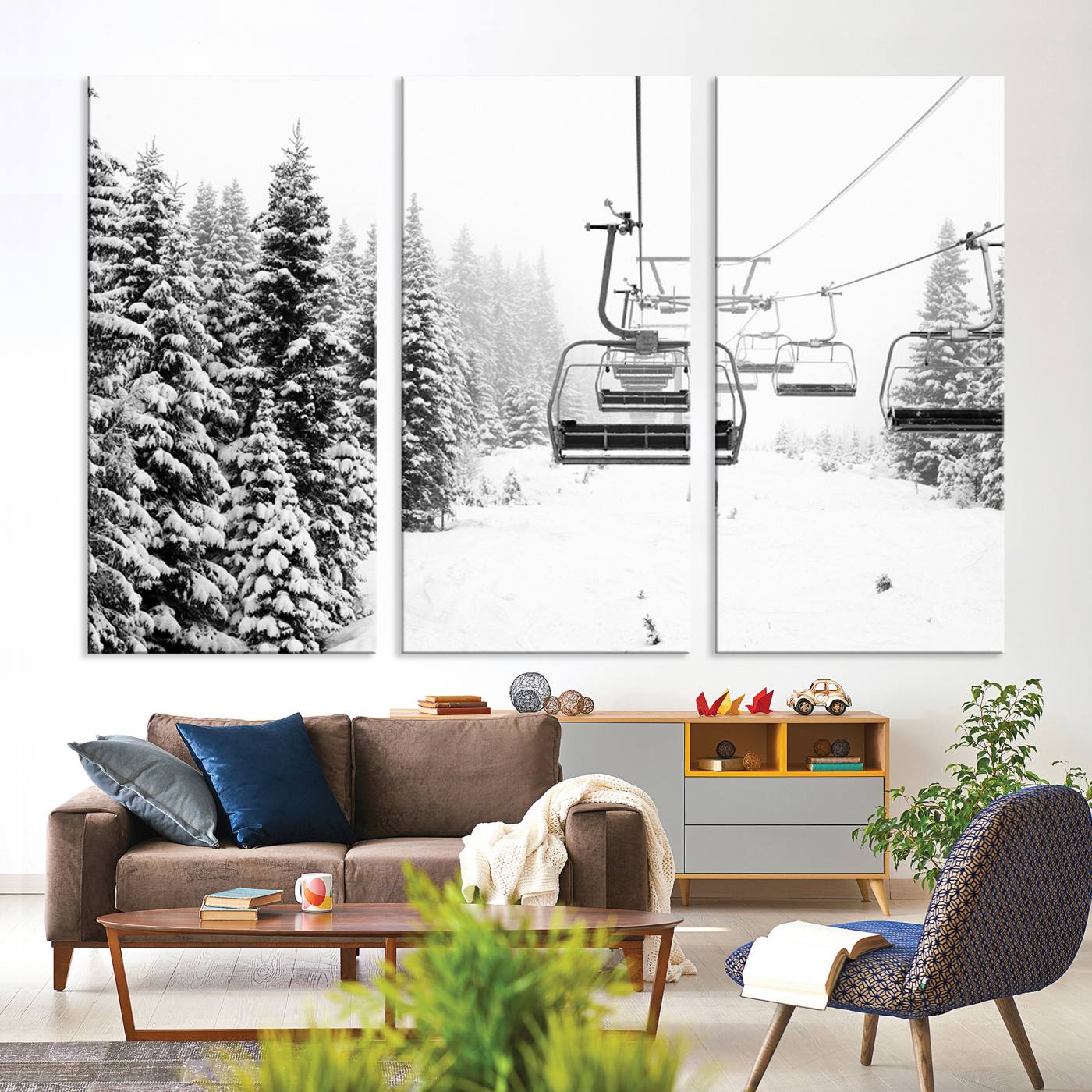 Ski Wall Art - Ski Lift Wall Art Canvas Print Snow Covered Spruce Trees Winter Wall Art Ski Skier Gift Ski Resort Canvas Wall Art