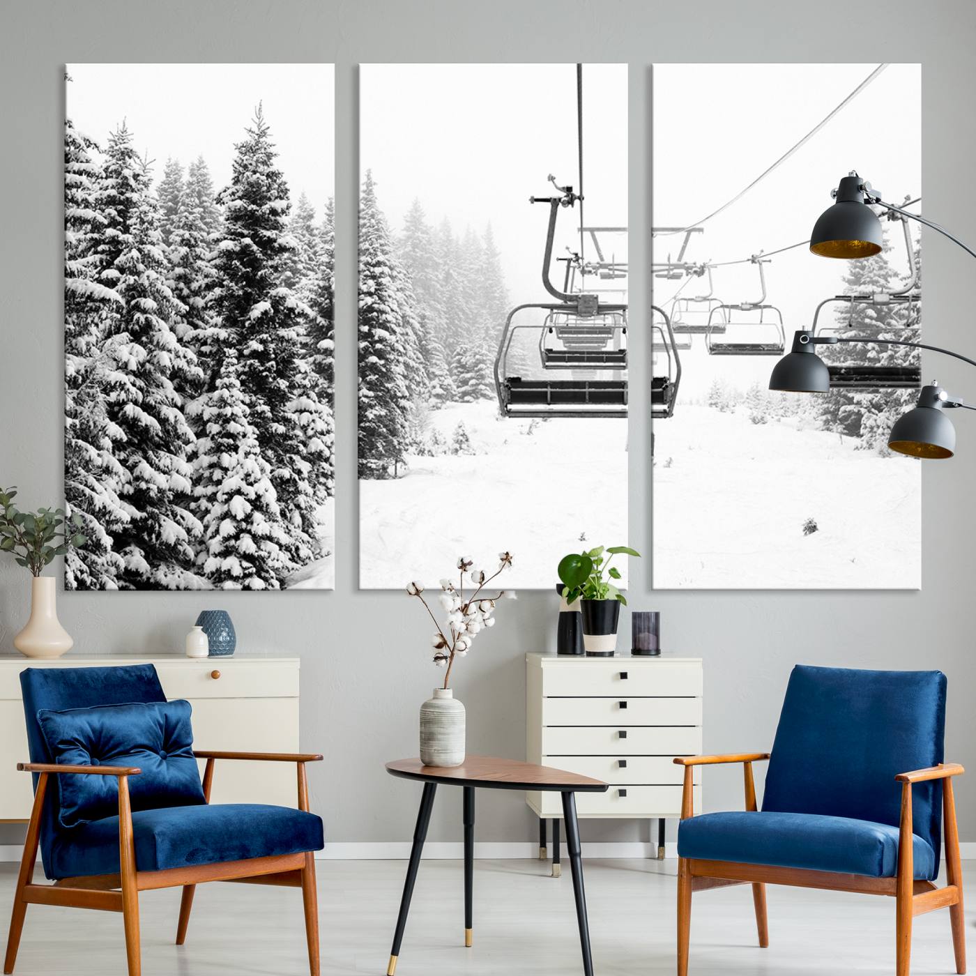 Ski Wall Art - Ski Lift Wall Art Canvas Print Snow Covered Spruce Trees Winter Wall Art Ski Skier Gift Ski Resort Canvas Wall Art