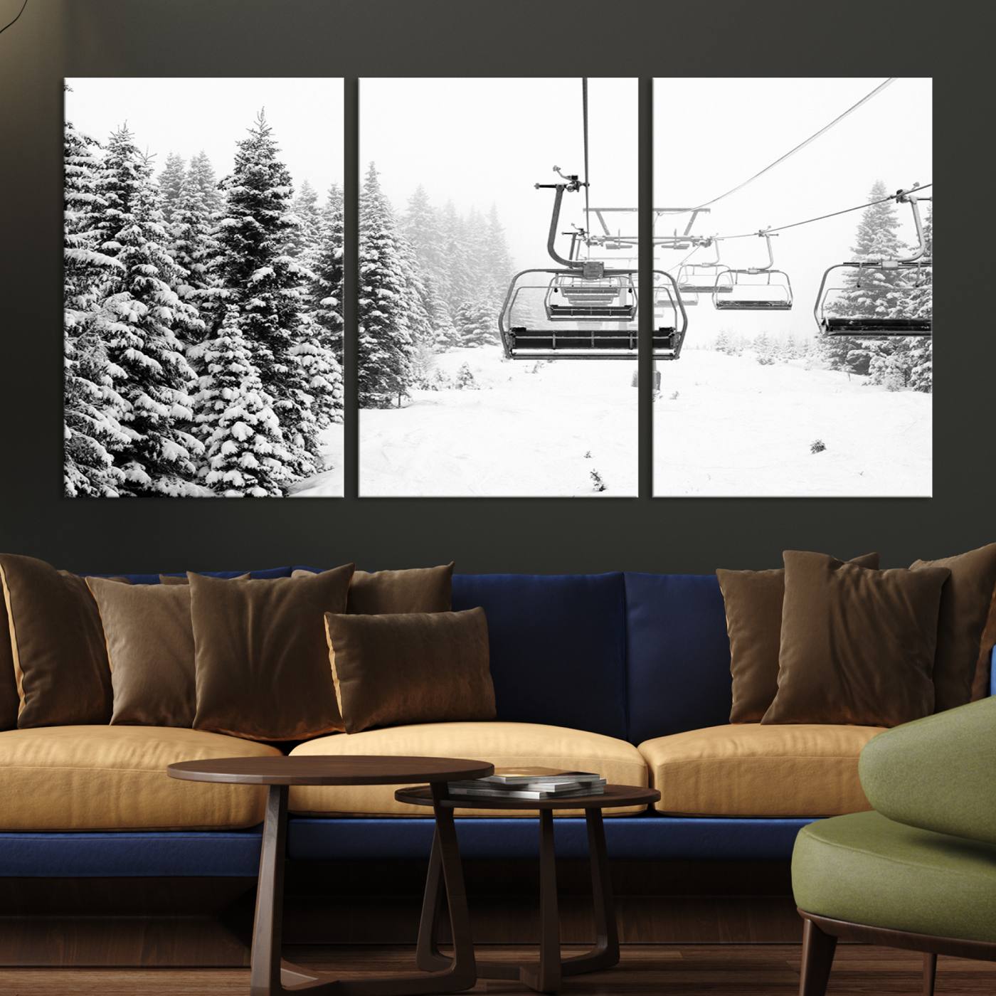 Ski Wall Art - Ski Lift Wall Art Canvas Print Snow Covered Spruce Trees Winter Wall Art Ski Skier Gift Ski Resort Canvas Wall Art