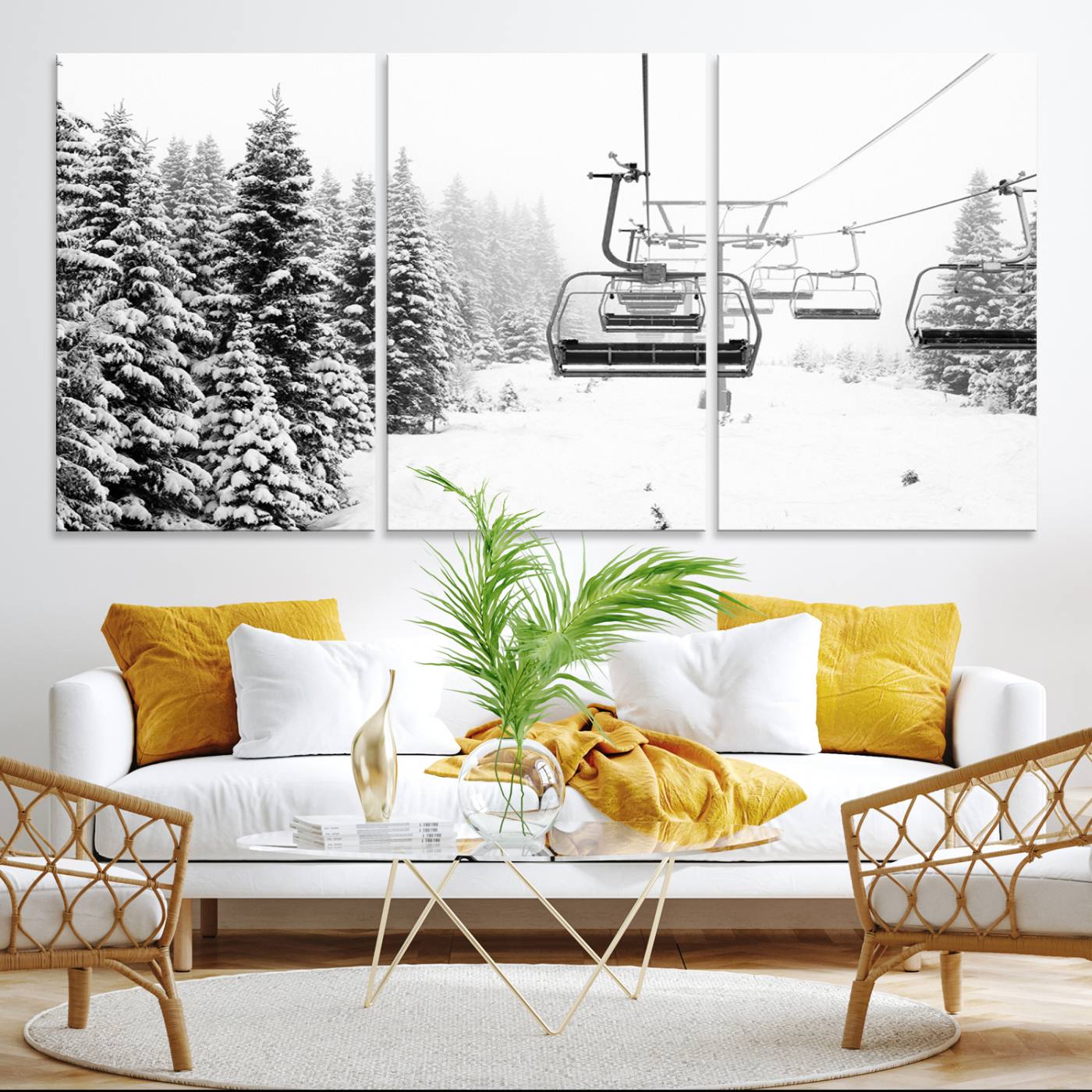 Ski Wall Art - Ski Lift Wall Art Canvas Print Snow Covered Spruce Trees Winter Wall Art Ski Skier Gift Ski Resort Canvas Wall Art