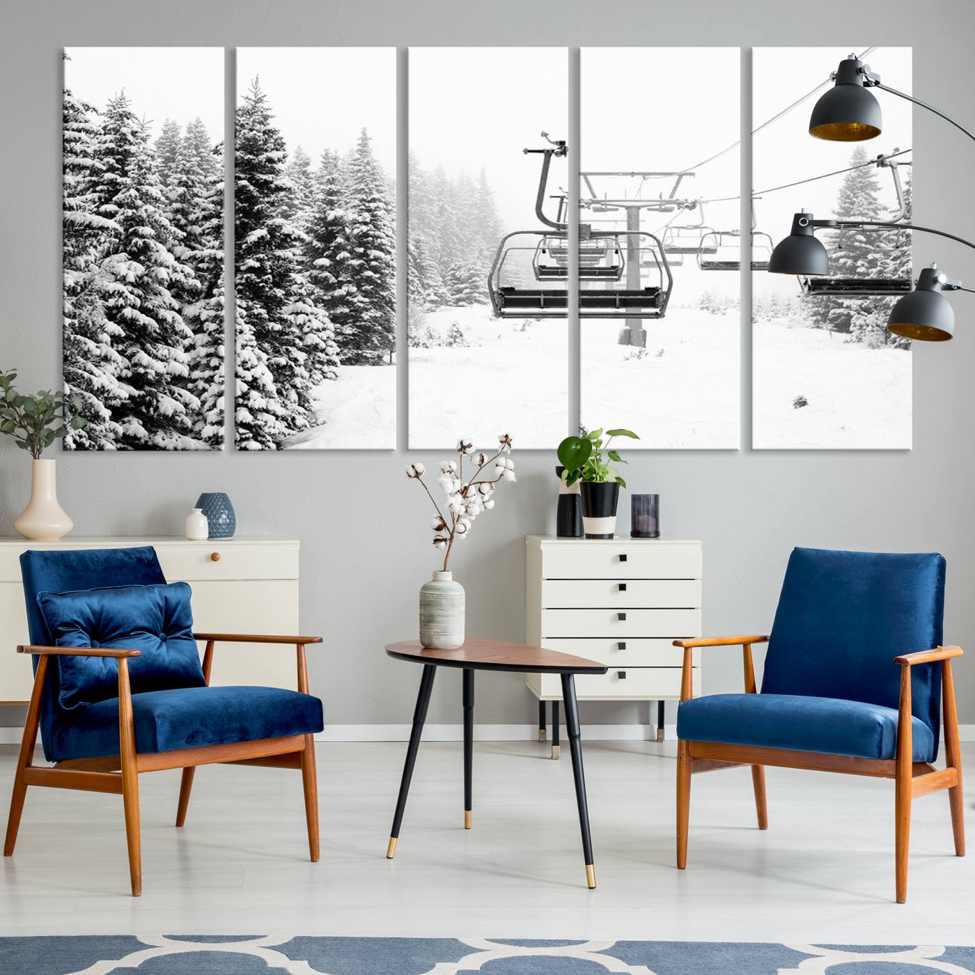 Ski Wall Art - Ski Lift Wall Art Canvas Print Snow Covered Spruce Trees Winter Wall Art Ski Skier Gift Ski Resort Canvas Wall Art