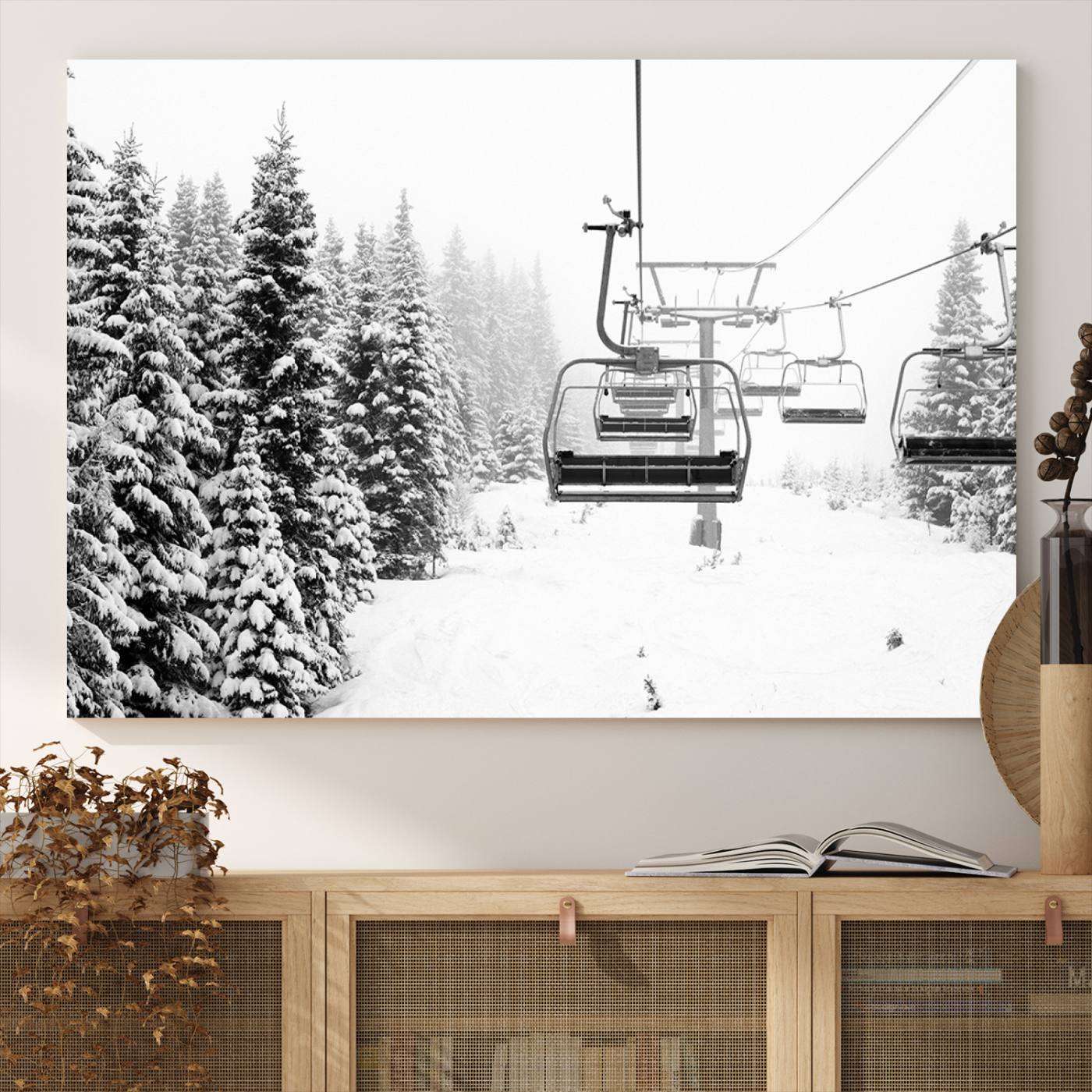 Ski Wall Art - Ski Lift Wall Art Canvas Print Snow Covered Spruce Trees Winter Wall Art Ski Skier Gift Ski Resort Canvas Wall Art