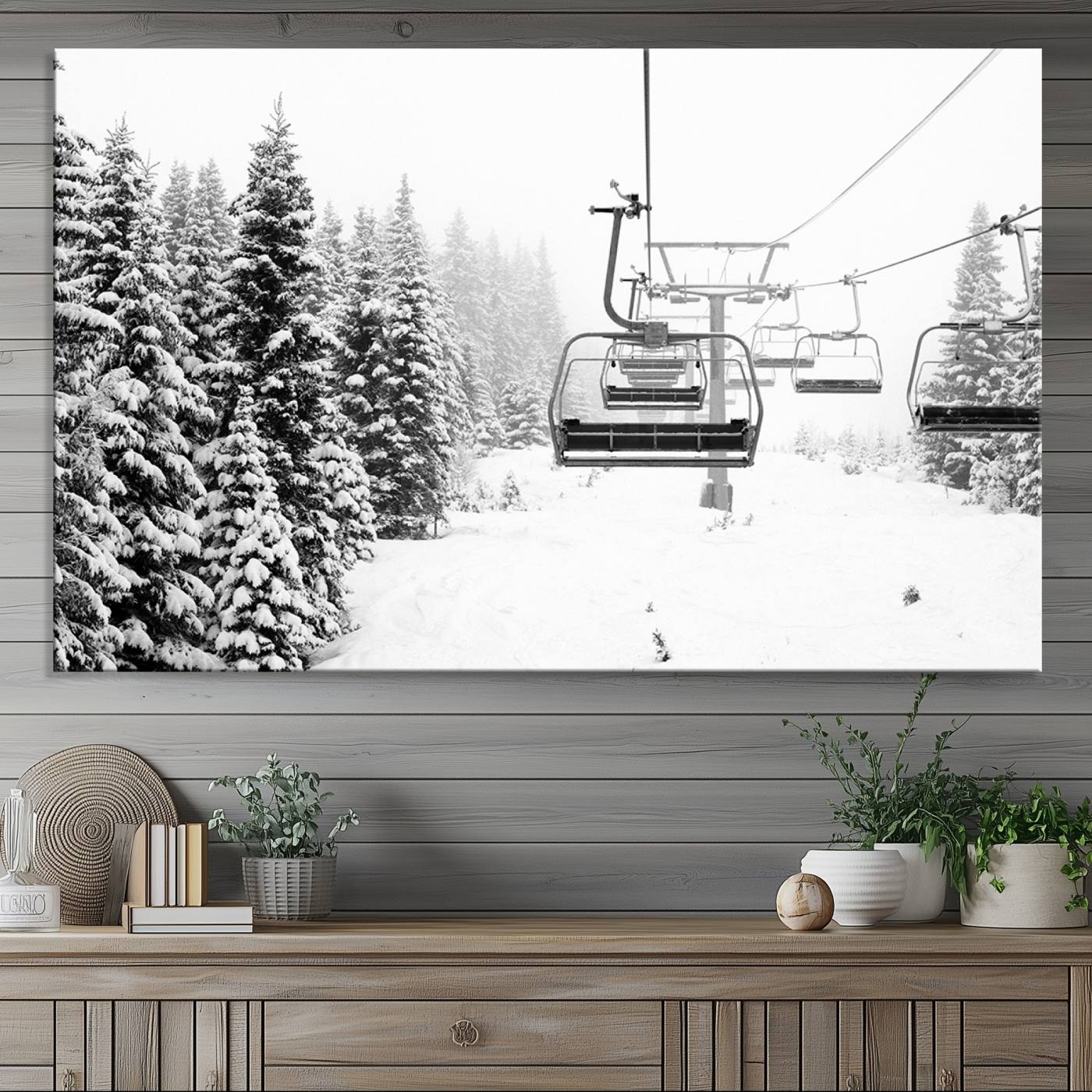 Ski Wall Art - Ski Lift Wall Art Canvas Print Snow Covered Spruce Trees Winter Wall Art Ski Skier Gift Ski Resort Canvas Wall Art