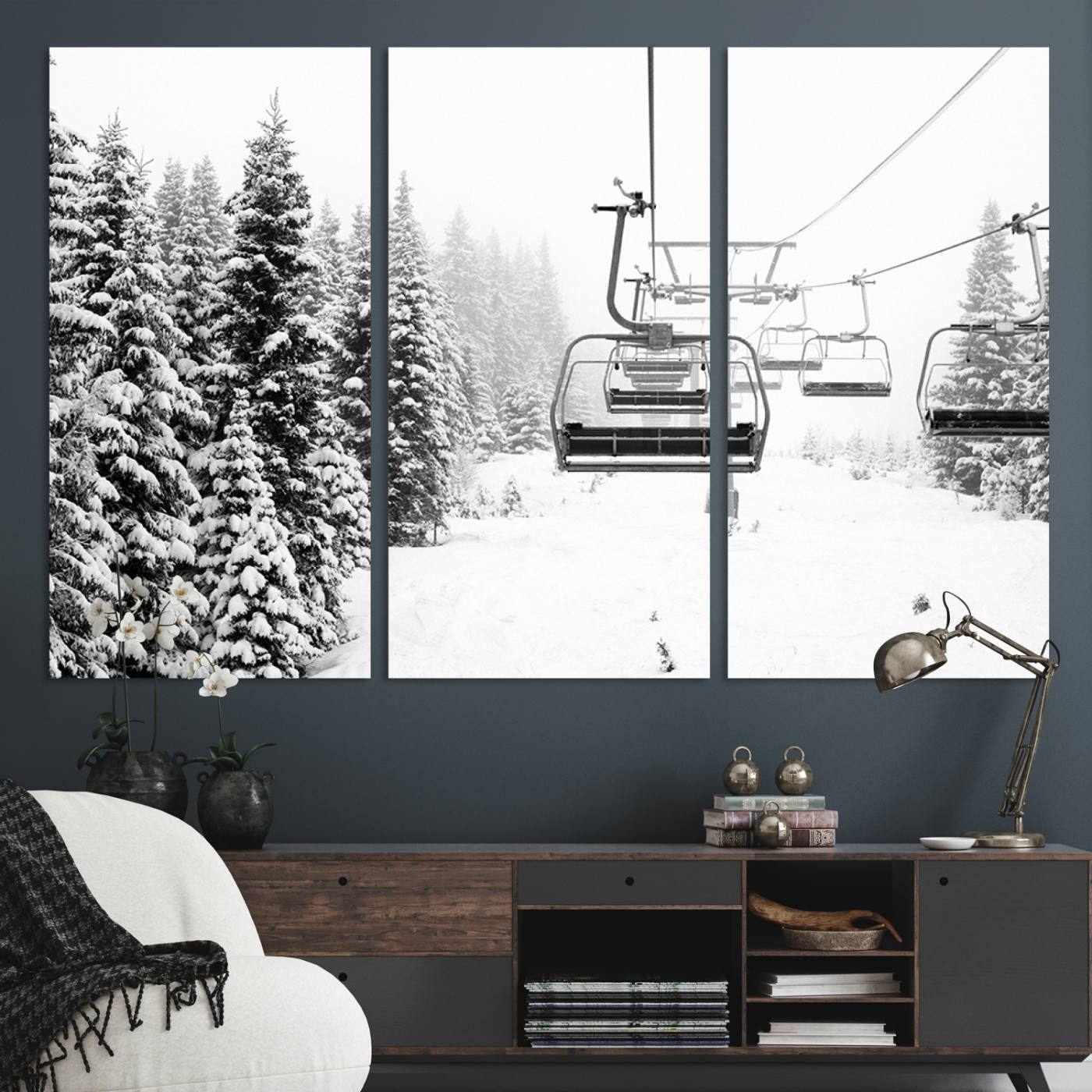 Ski Wall Art - Ski Lift Wall Art Canvas Print Snow Covered Spruce Trees Winter Wall Art Ski Skier Gift Ski Resort Canvas Wall Art