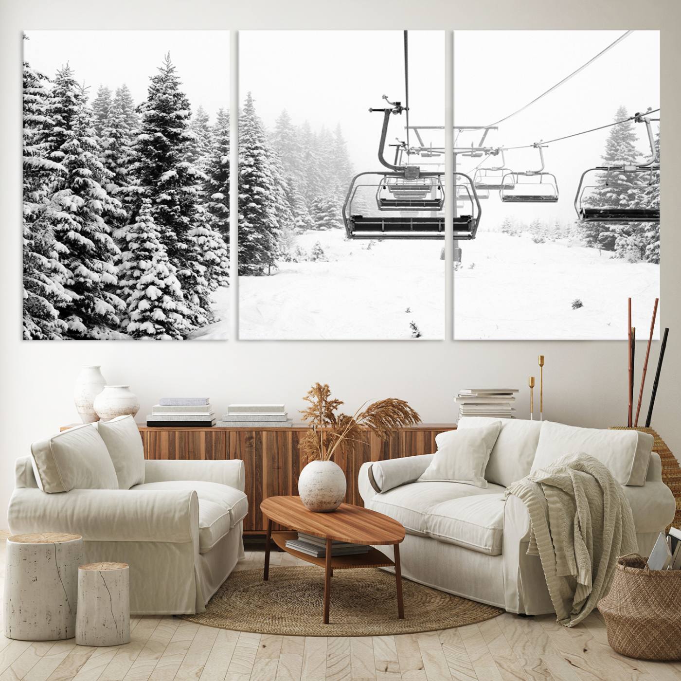 Ski Wall Art - Ski Lift Wall Art Canvas Print Snow Covered Spruce Trees Winter Wall Art Ski Skier Gift Ski Resort Canvas Wall Art