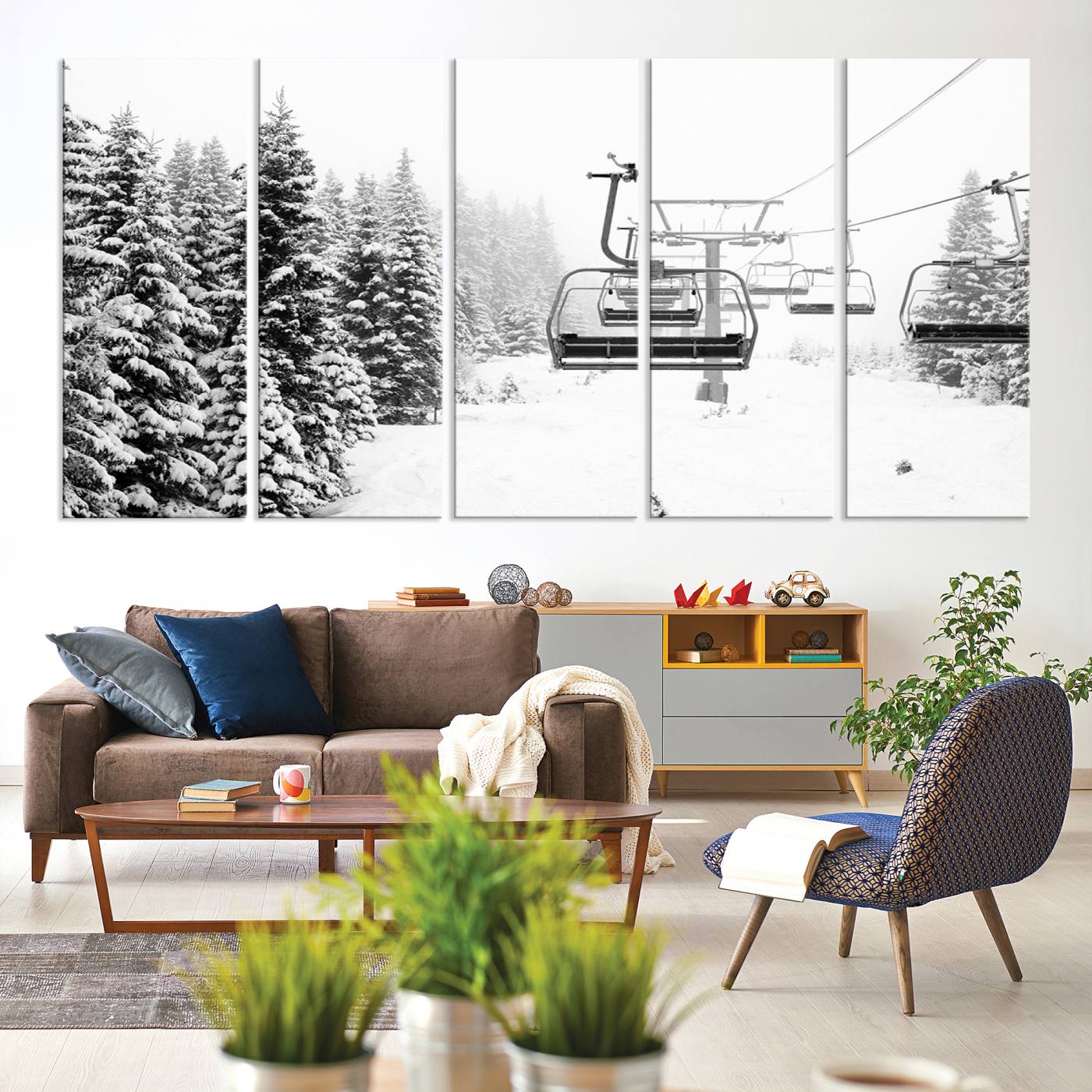 Ski Wall Art - Ski Lift Wall Art Canvas Print Snow Covered Spruce Trees Winter Wall Art Ski Skier Gift Ski Resort Canvas Wall Art
