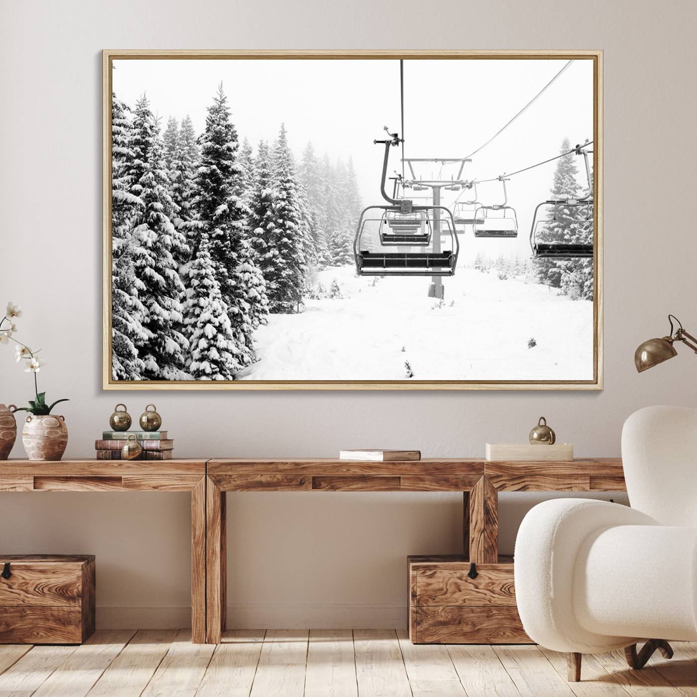 Ski Wall Art - Ski Lift Wall Art Canvas Print Snow Covered Spruce Trees Winter Wall Art Ski Skier Gift Ski Resort Canvas Wall Art