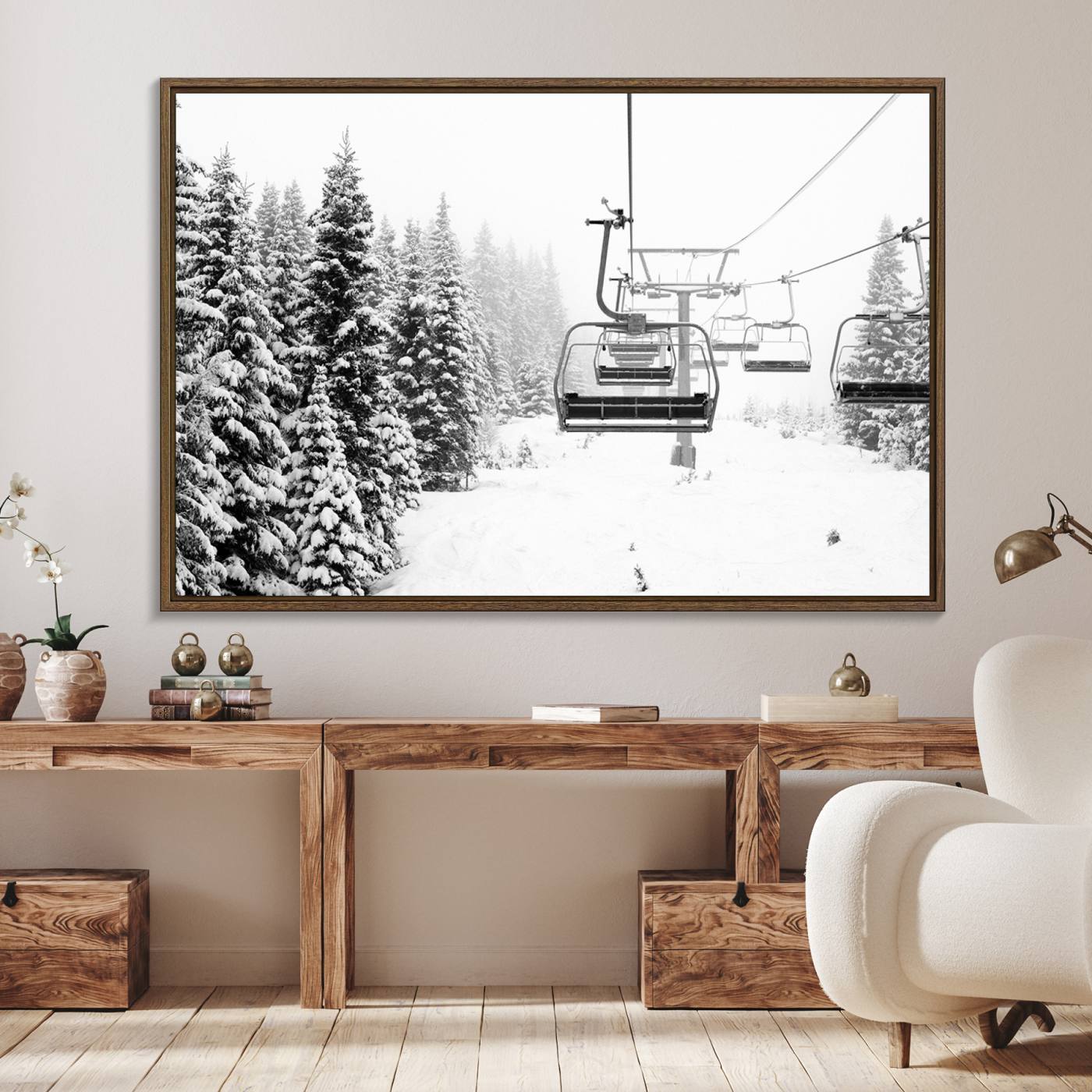 Ski Wall Art - Ski Lift Wall Art Canvas Print Snow Covered Spruce Trees Winter Wall Art Ski Skier Gift Ski Resort Canvas Wall Art