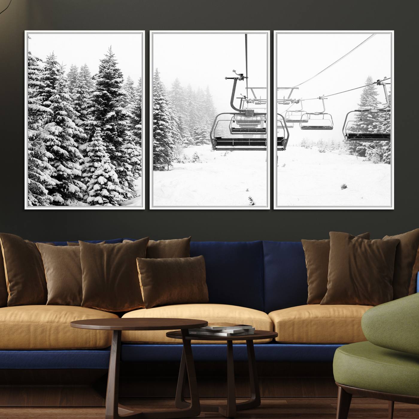 70609-MGV-FC-60X30-3P_White-Ski Wall Art - Ski Lift Wall Art Canvas Print Snow Covered Spruce Trees Winter Wall Art Ski Skier Gift Ski Resort Canvas Wall Art