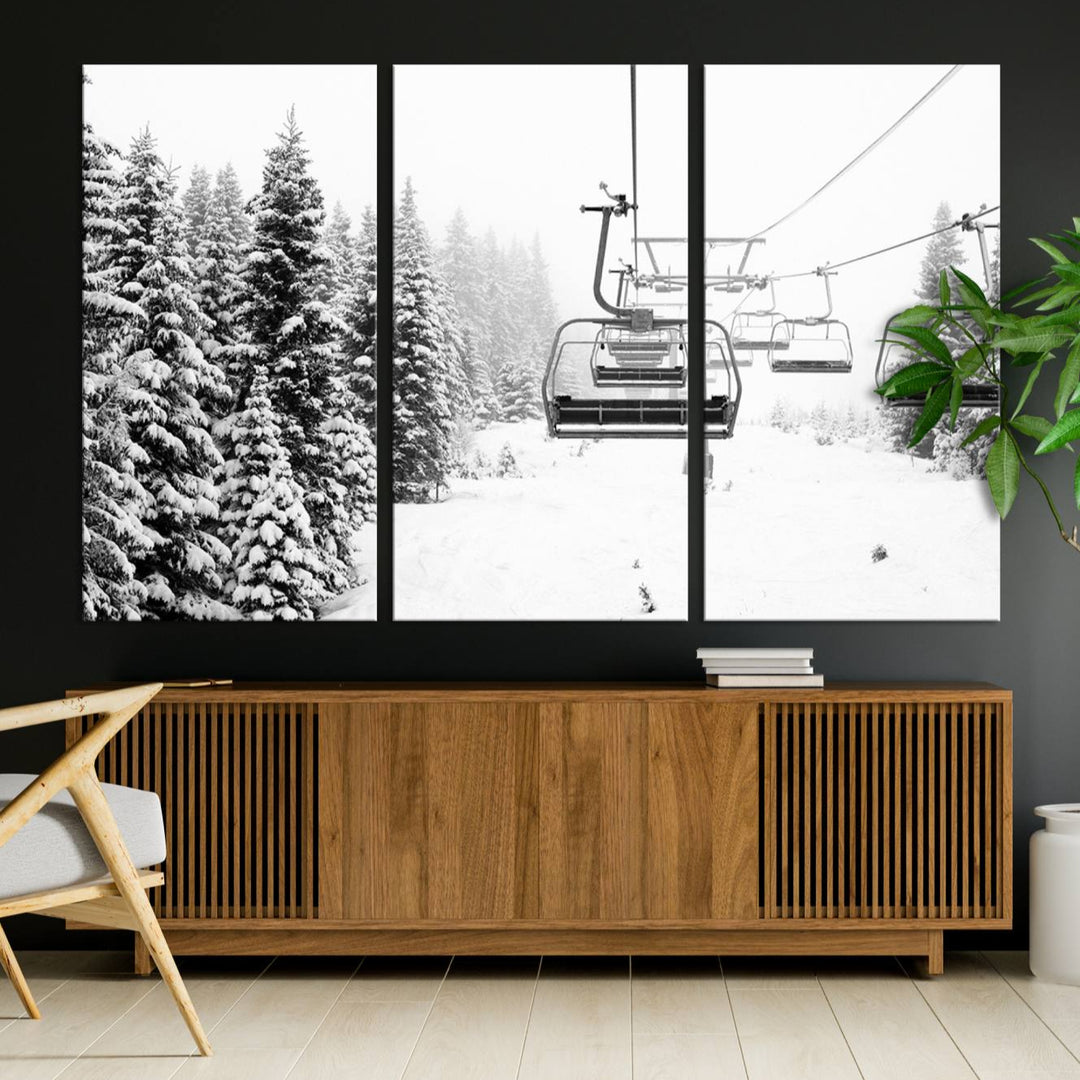 Ski Wall Art - Ski Lift Wall Art Canvas Print Snow Covered Spruce Trees Winter Wall Art Ski Skier Gift Ski Resort Canvas Wall Art