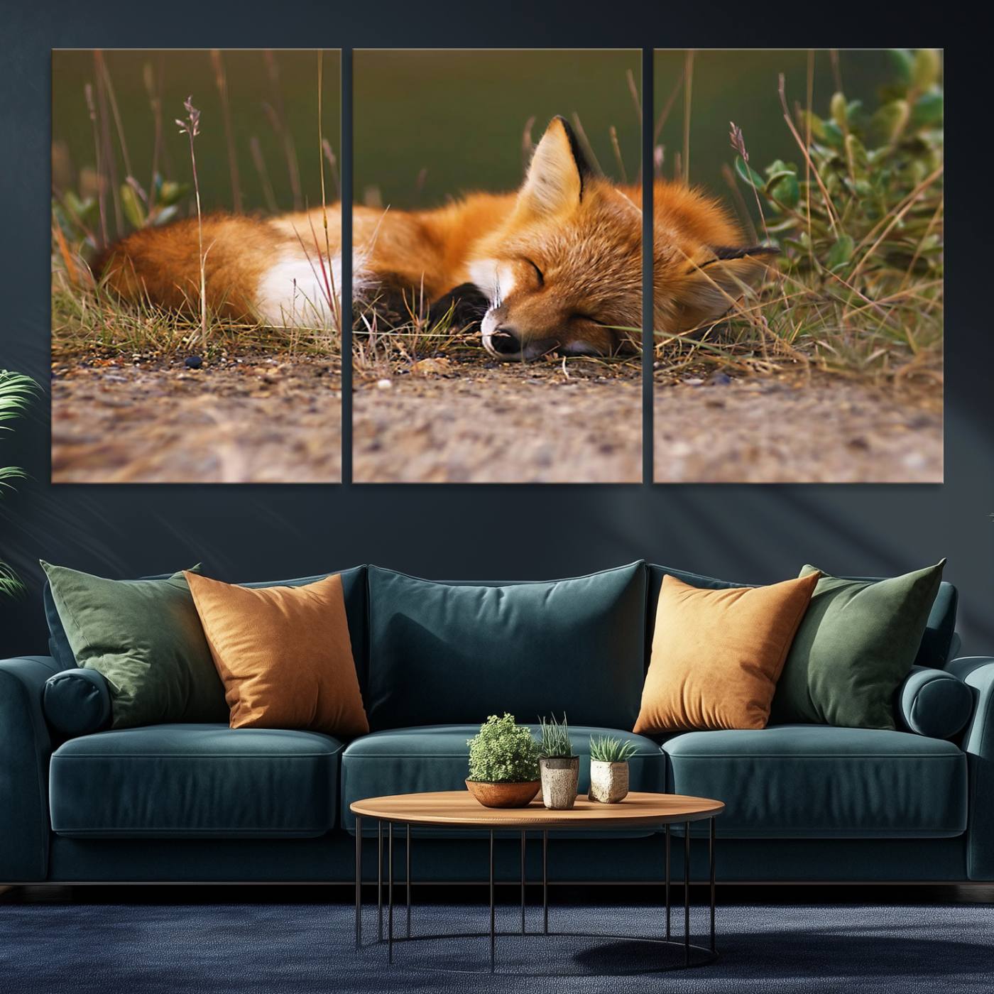 25085-MGV-CV-36X24-Sleeping Fox Wall Art Canvas Print, Farmhouse Wall Decor and Animal Wall Art Print