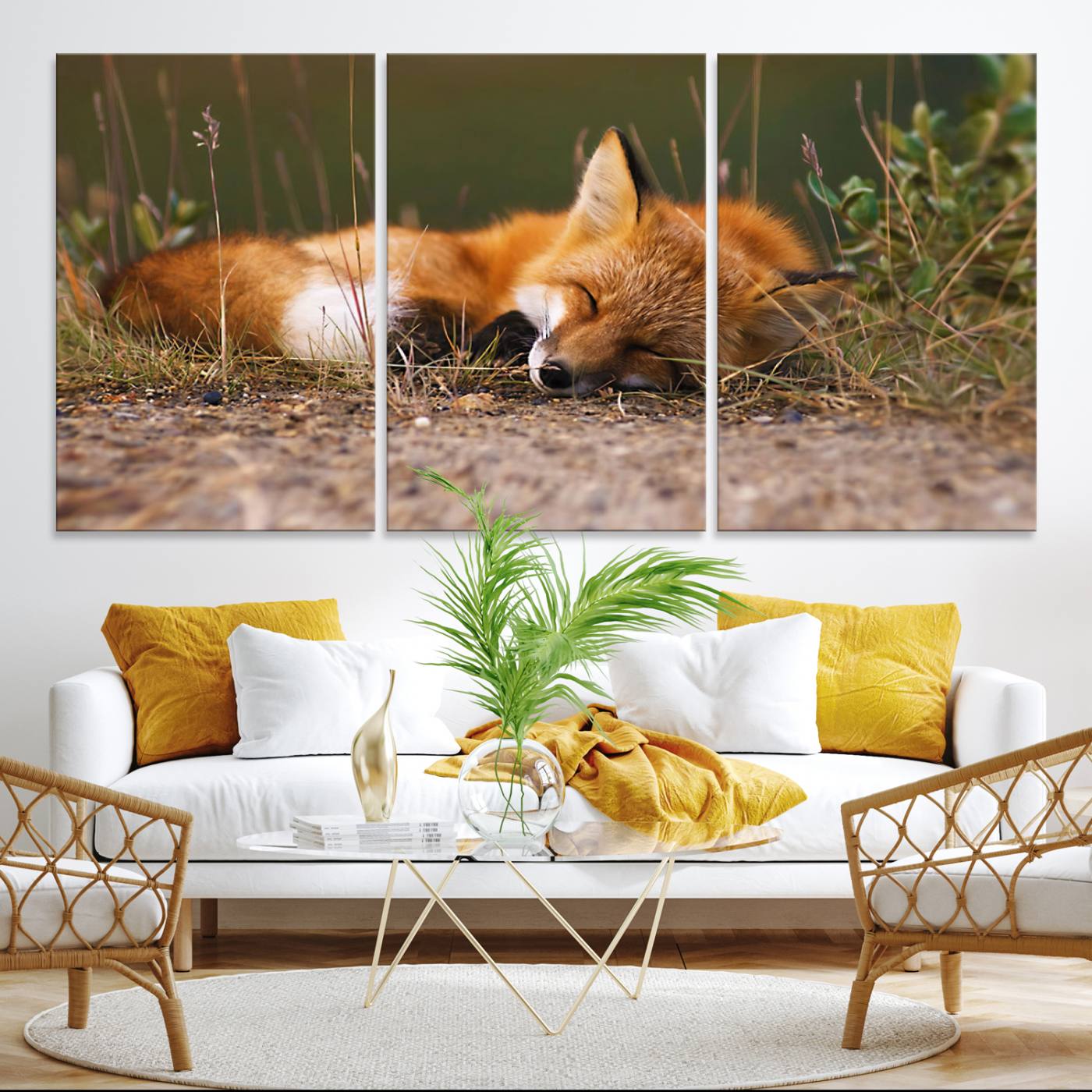 25085-MGV-CV-36X24-Sleeping Fox Wall Art Canvas Print, Farmhouse Wall Decor and Animal Wall Art Print