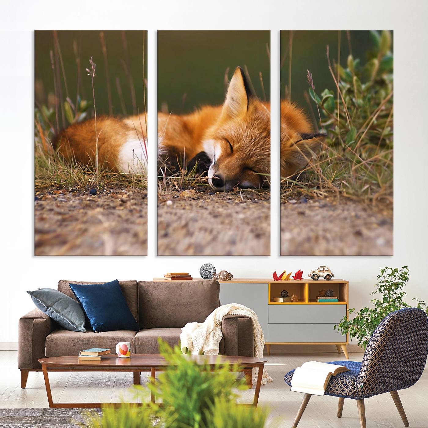 25085-MGV-CV-36X24-Sleeping Fox Wall Art Canvas Print, Farmhouse Wall Decor and Animal Wall Art Print