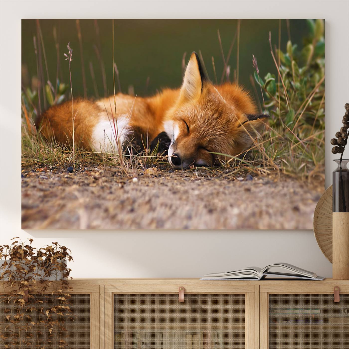 25085-MGV-CV-36X24-Sleeping Fox Wall Art Canvas Print, Farmhouse Wall Decor and Animal Wall Art Print