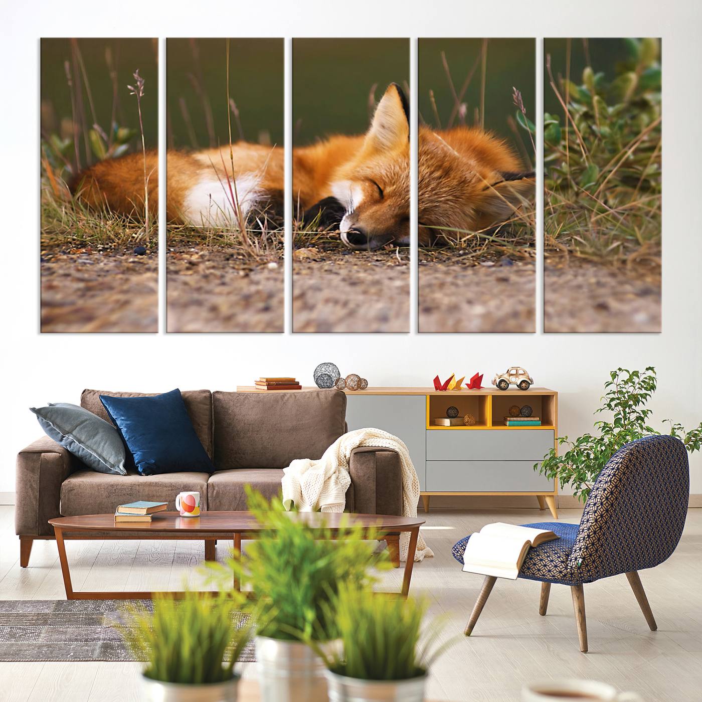 25085-MGV-CV-60X31-5P-Sleeping Fox Wall Art Canvas Print, Farmhouse Wall Decor and Animal Wall Art Print