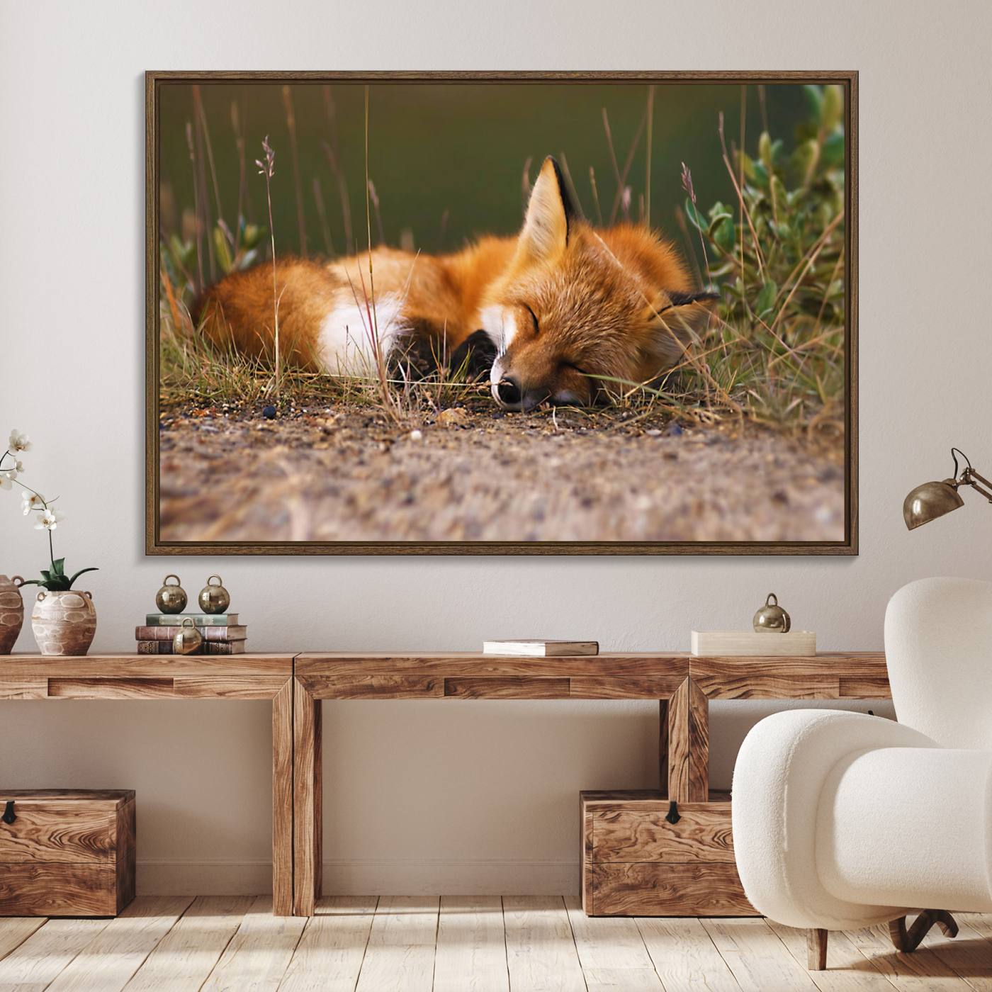 25085-MGV-FC-36X24_Walnut-Sleeping Fox Wall Art Canvas Print, Farmhouse Wall Decor and Animal Wall Art Print
