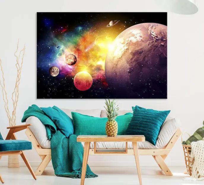 A vibrant Space and Galaxy Canvas Print on museum-quality canvas hangs prominently, showcasing its cosmic design.