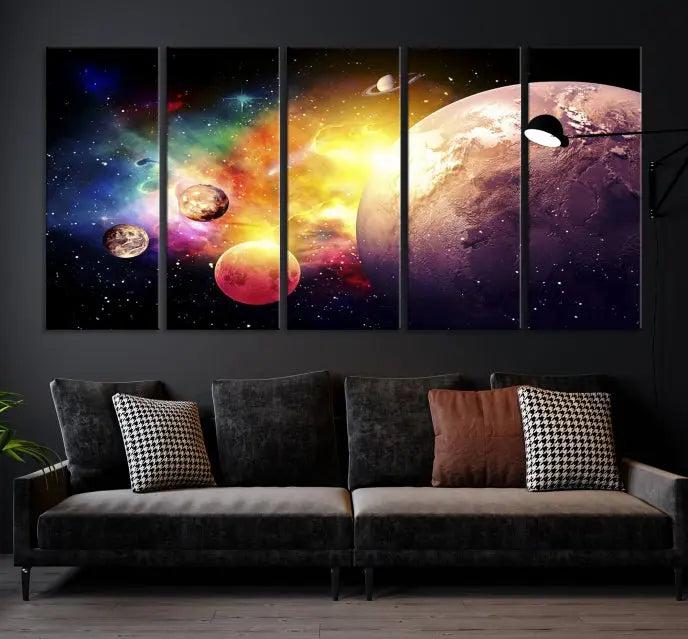 A vibrant Space and Galaxy Canvas Print on museum-quality canvas hangs prominently, showcasing its cosmic design.