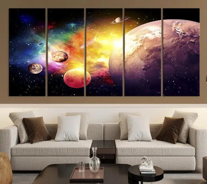 A vibrant Space and Galaxy Canvas Print on museum-quality canvas hangs prominently, showcasing its cosmic design.