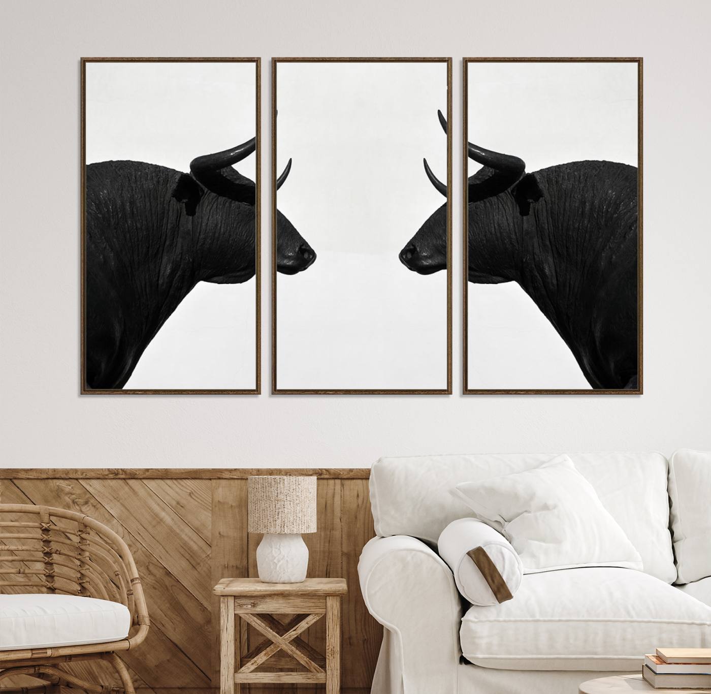 16038-MGV-CV-36X24-Spanish Bull Art - Framed Black and White Bull Canvas Print for Modern Rustic Home or Office Decor