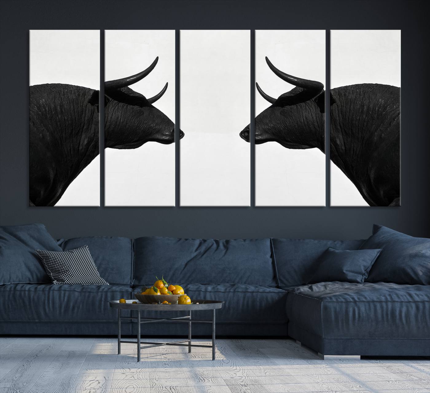 16038-MGV-CV-36X24-Spanish Bull Art - Framed Black and White Bull Canvas Print for Modern Rustic Home or Office Decor