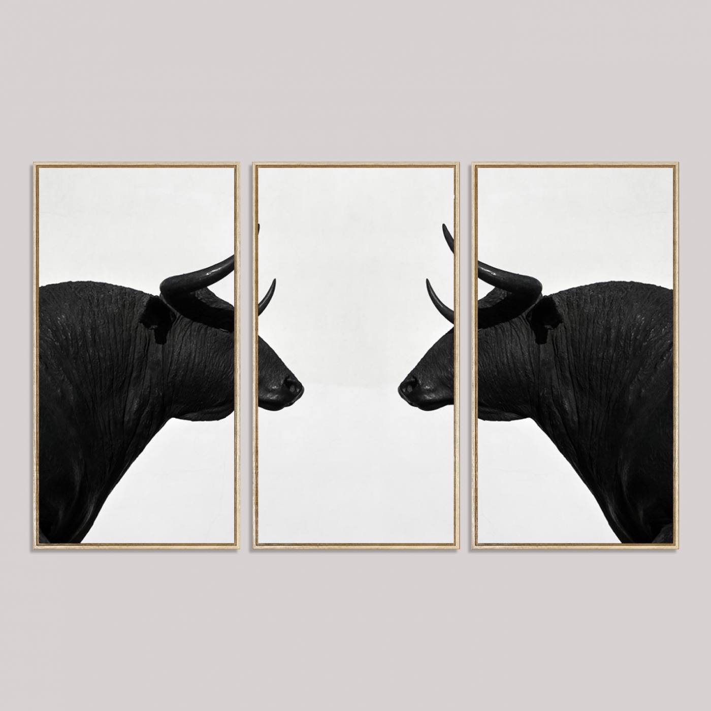 16038-MGV-FC-48X32-3P_Natural-Spanish Bull Art - Framed Black and White Bull Canvas Print for Modern Rustic Home or Office Decor